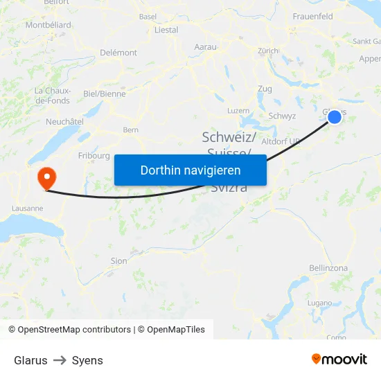 Glarus to Syens map