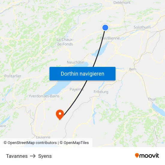 Tavannes to Syens map