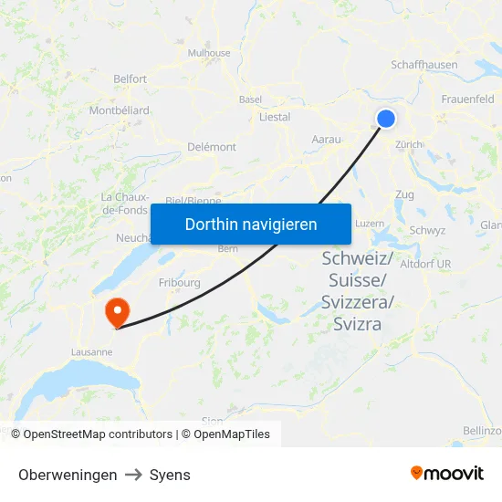 Oberweningen to Syens map
