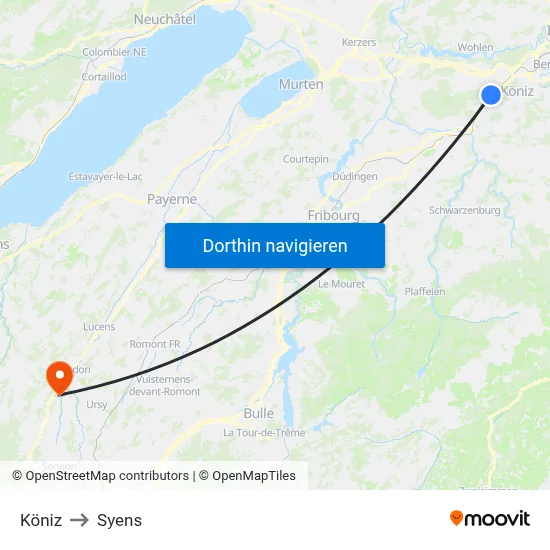 Köniz to Syens map