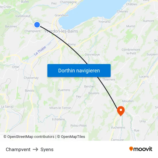 Champvent to Syens map