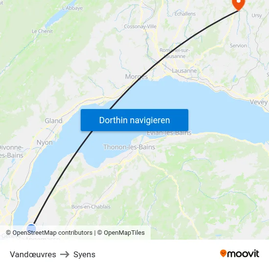 Vandœuvres to Syens map
