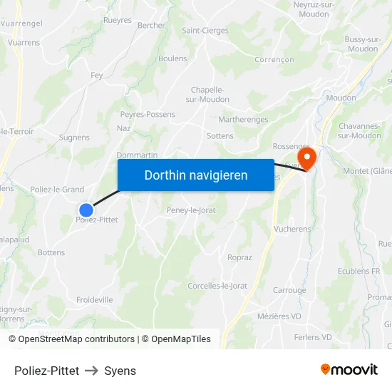 Poliez-Pittet to Syens map