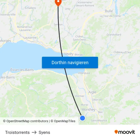 Troistorrents to Syens map