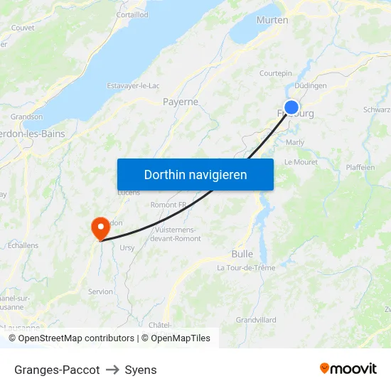 Granges-Paccot to Syens map