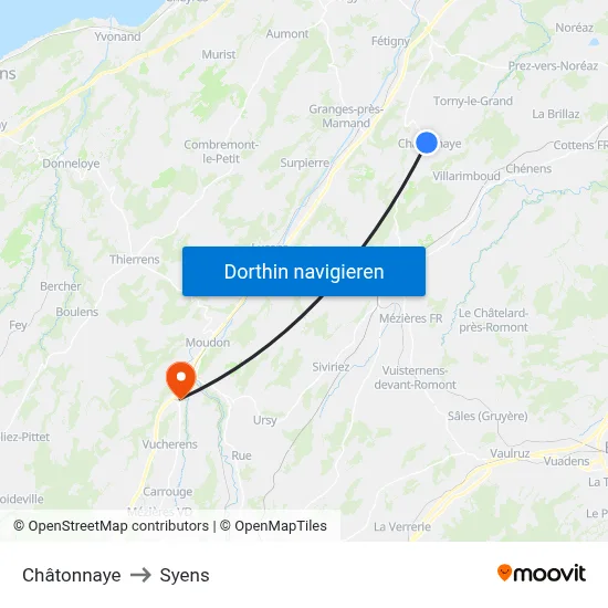 Châtonnaye to Syens map