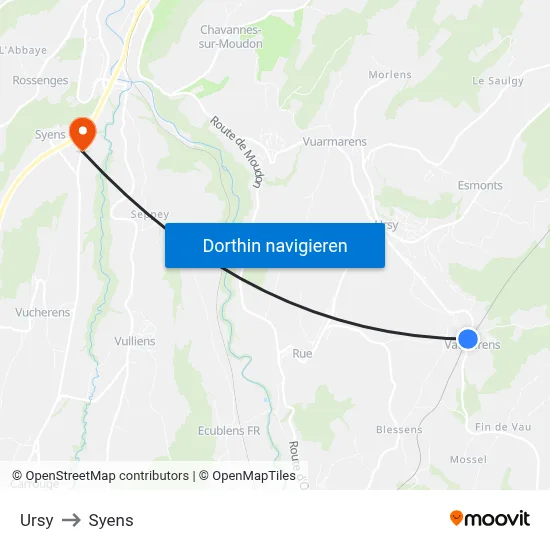 Ursy to Syens map