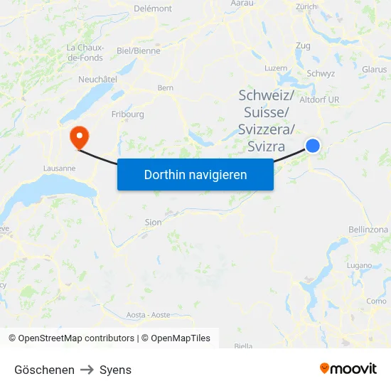 Göschenen to Syens map