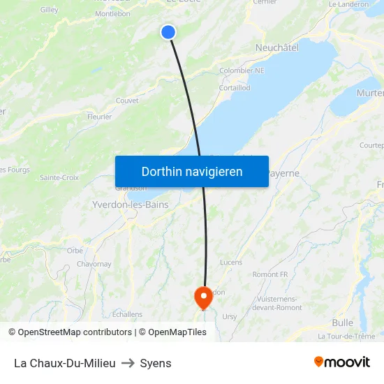 La Chaux-Du-Milieu to Syens map