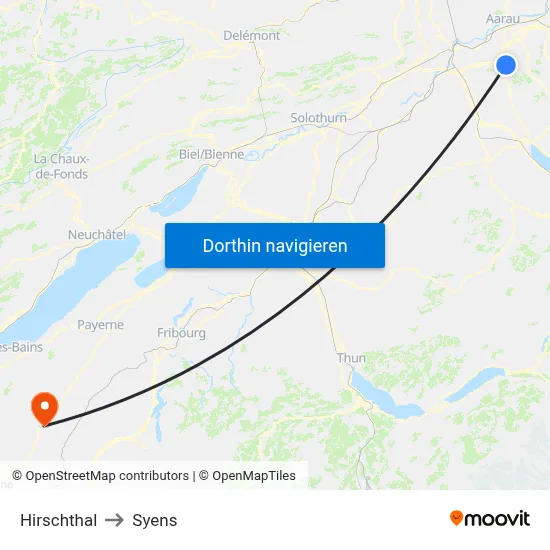 Hirschthal to Syens map