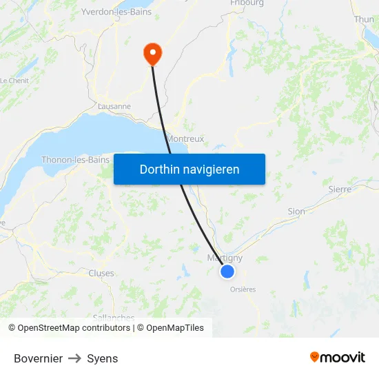 Bovernier to Syens map