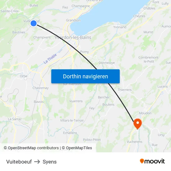 Vuiteboeuf to Syens map