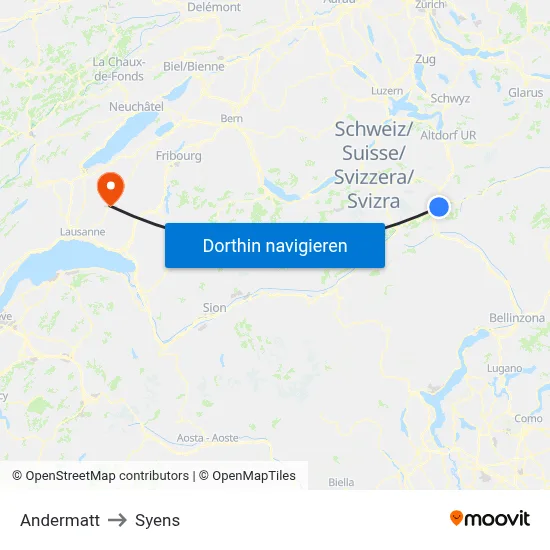 Andermatt to Syens map