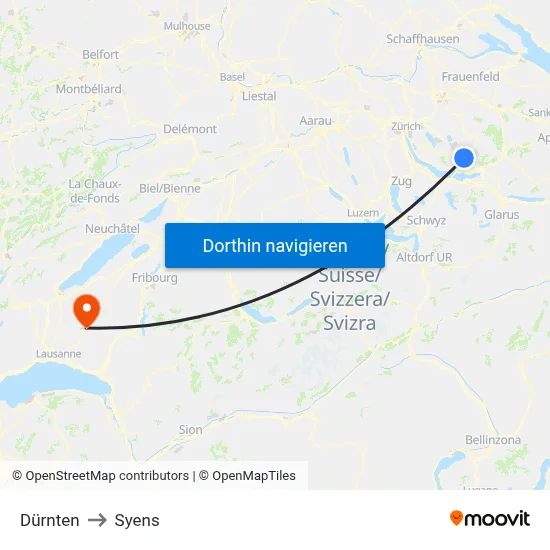 Dürnten to Syens map