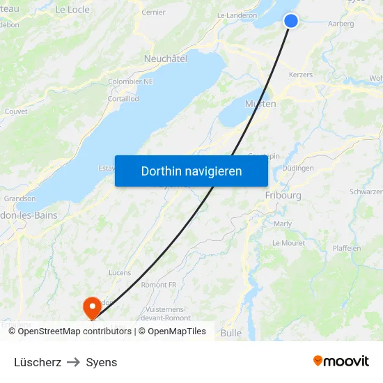 Lüscherz to Syens map