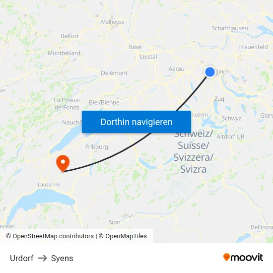 Urdorf to Syens map
