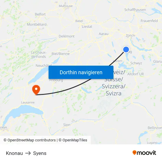 Knonau to Syens map