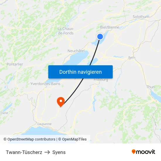 Twann-Tüscherz to Syens map