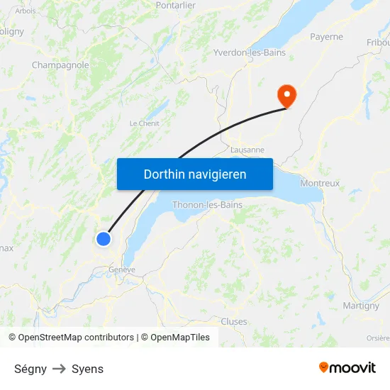 Ségny to Syens map