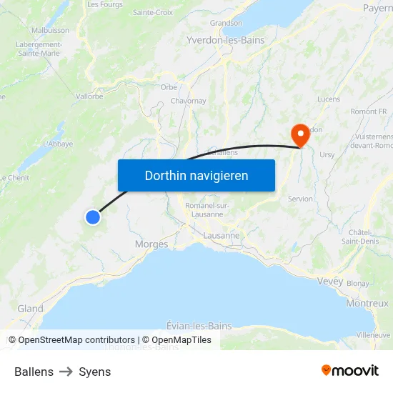 Ballens to Syens map