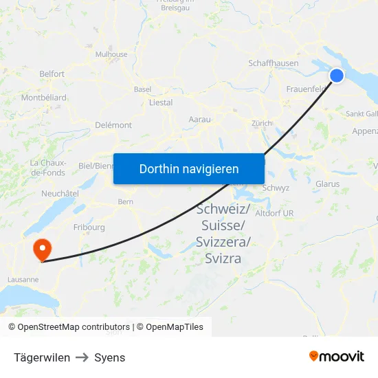 Tägerwilen to Syens map