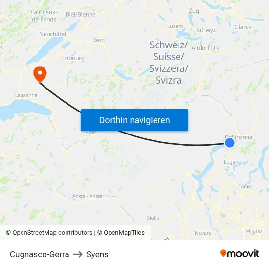 Cugnasco-Gerra to Syens map