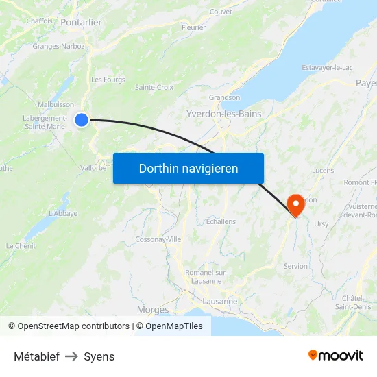 Métabief to Syens map