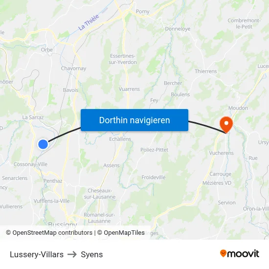 Lussery-Villars to Syens map