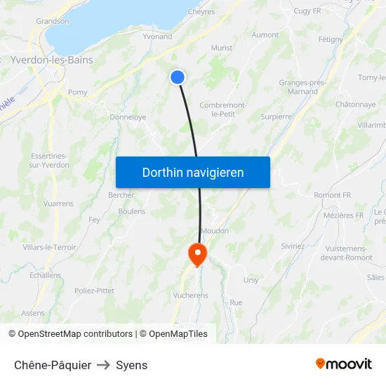 Chêne-Pâquier to Syens map