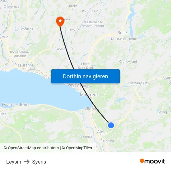 Leysin to Syens map