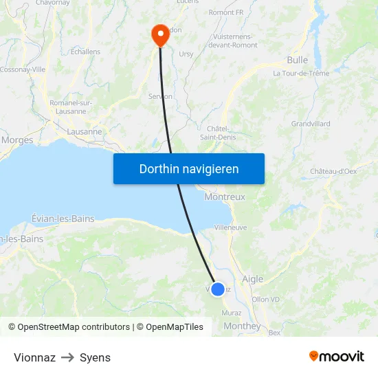 Vionnaz to Syens map