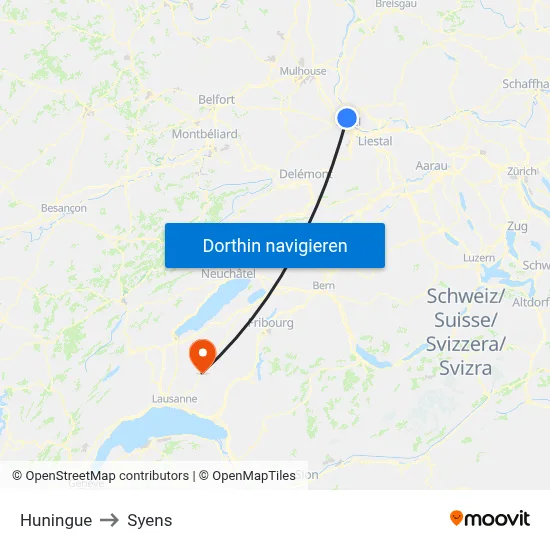 Huningue to Syens map