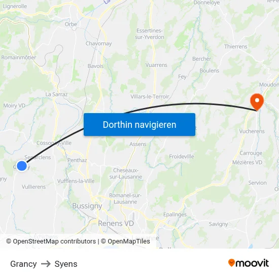 Grancy to Syens map