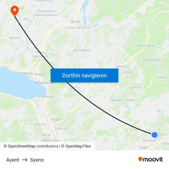 Ayent to Syens map