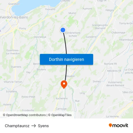 Champtauroz to Syens map