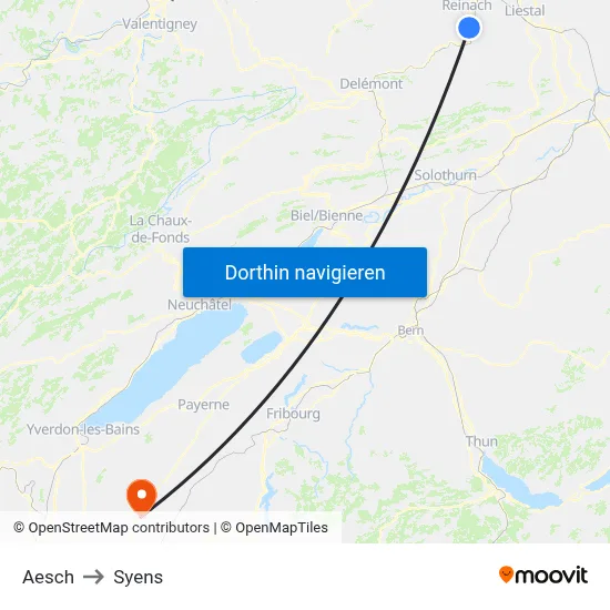 Aesch to Syens map
