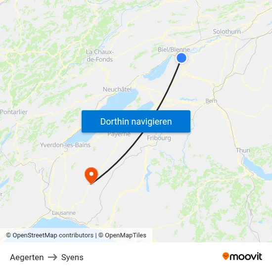 Aegerten to Syens map