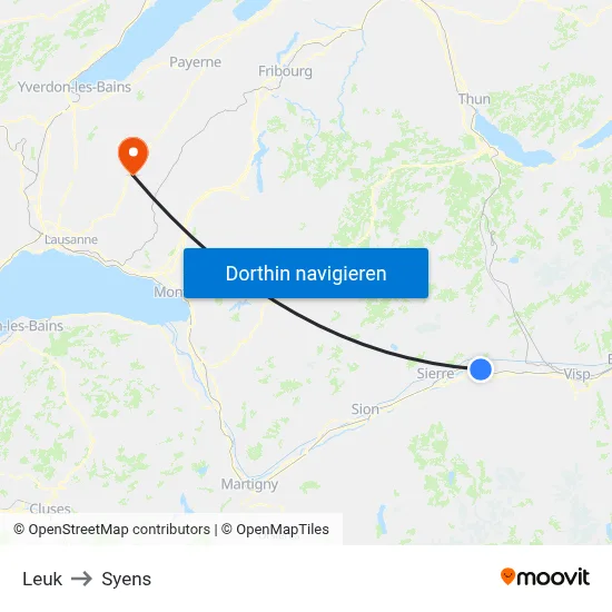 Leuk to Syens map