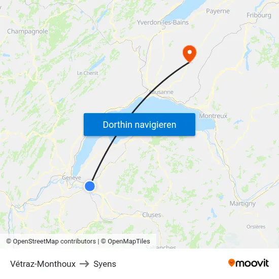 Vétraz-Monthoux to Syens map