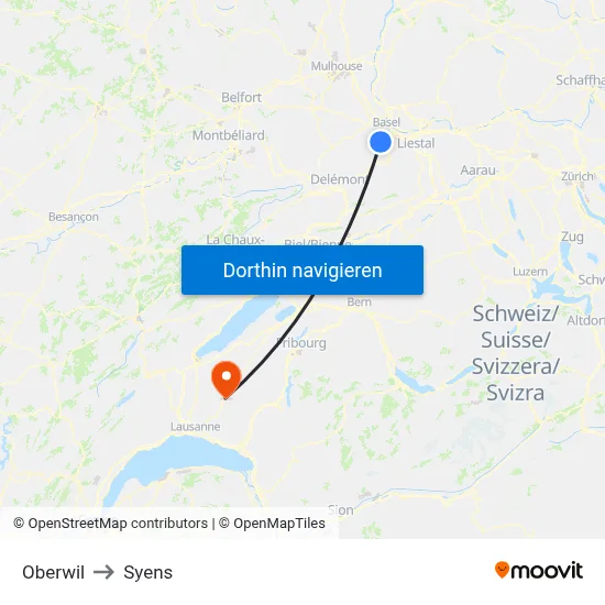 Oberwil to Syens map