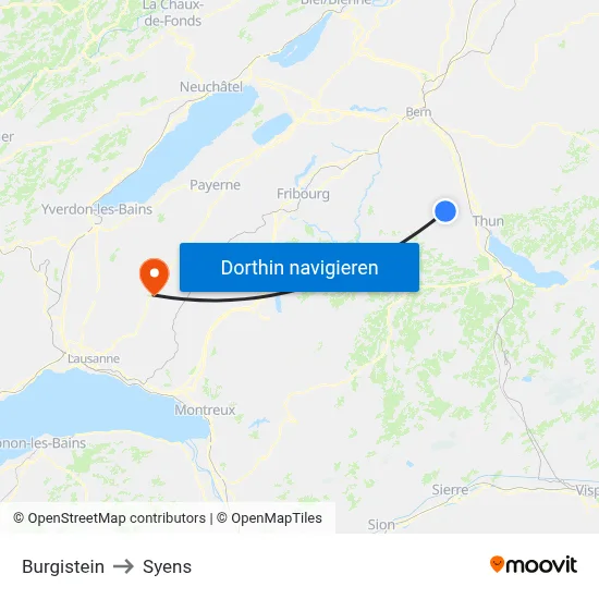 Burgistein to Syens map