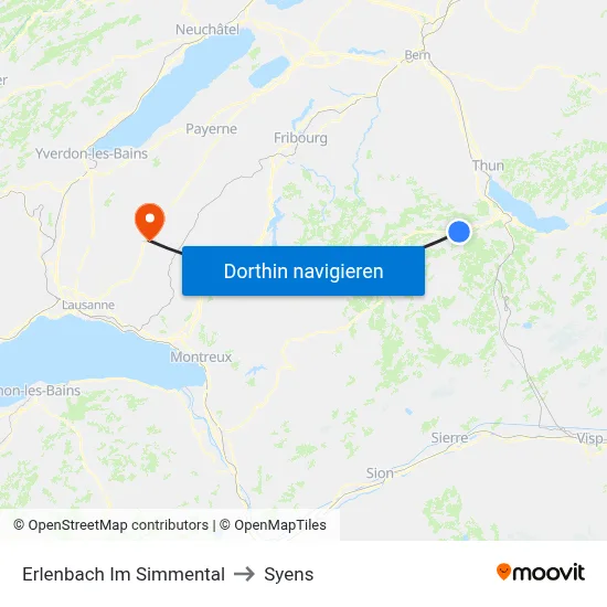 Erlenbach Im Simmental to Syens map