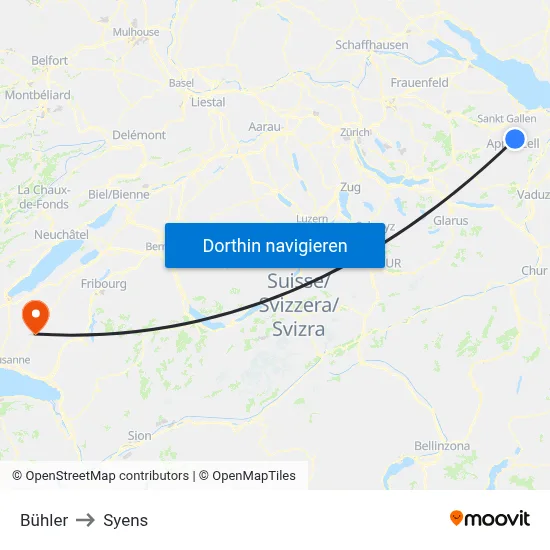 Bühler to Syens map