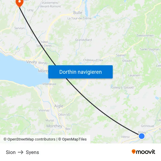 Sion to Syens map