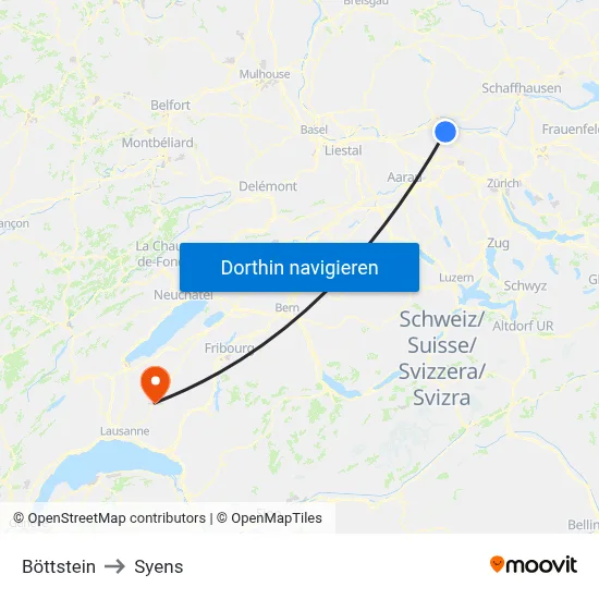 Böttstein to Syens map