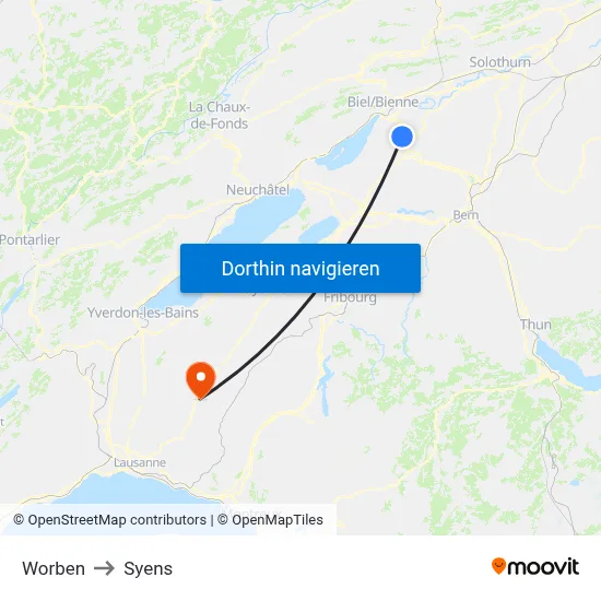 Worben to Syens map