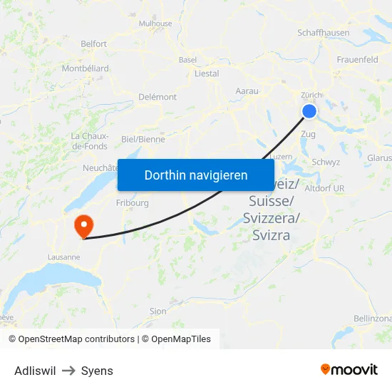 Adliswil to Syens map