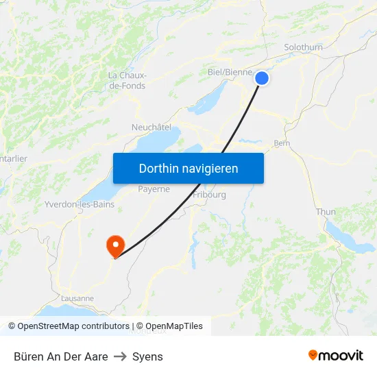 Büren An Der Aare to Syens map