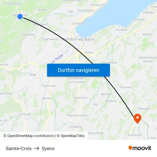Sainte-Croix to Syens map