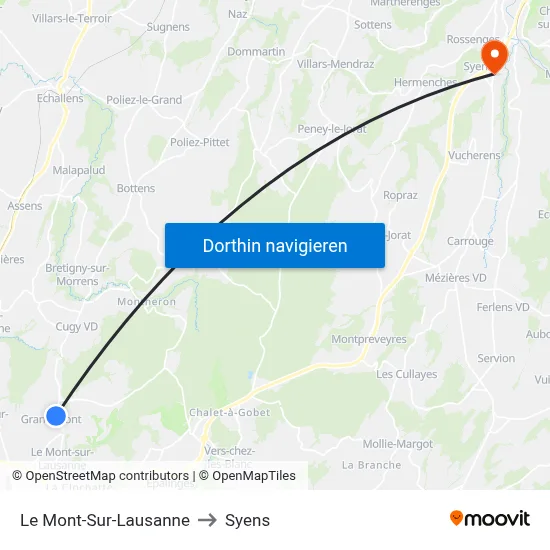 Le Mont-Sur-Lausanne to Syens map
